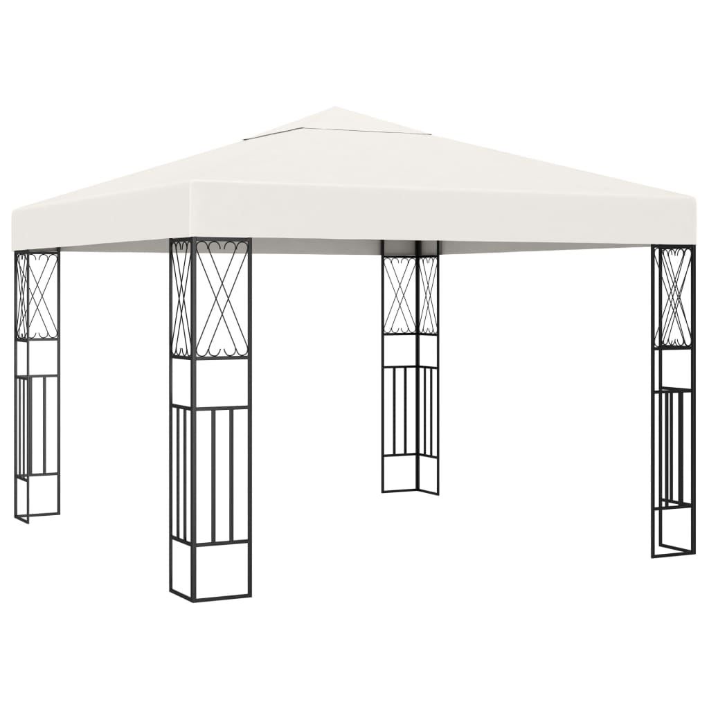 Paviljong med LED-lysslynge 3x3 m kremhvit stoff