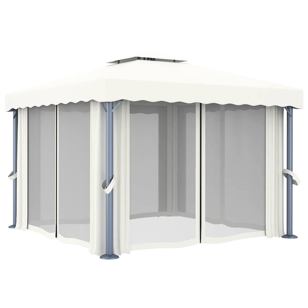 Paviljong med gardin og LED-strenglys 3x3 m kremhvit