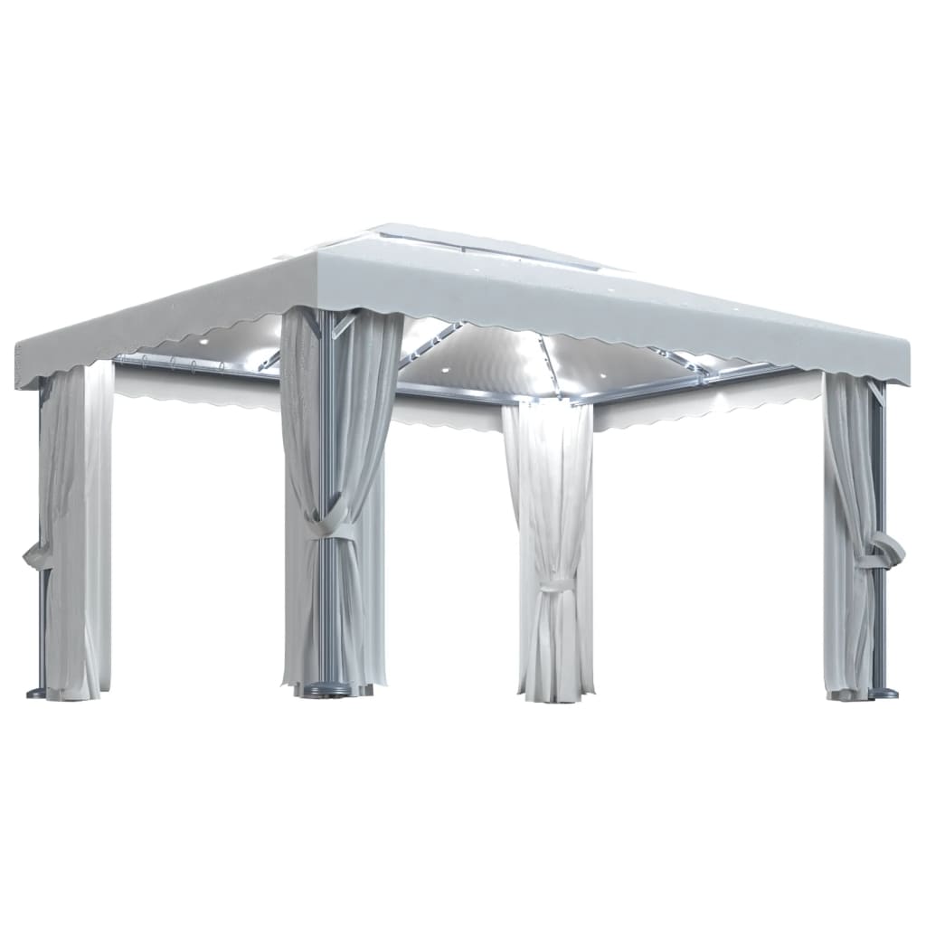 Paviljong med gardin og LED-strenglys 4x3 m kremhvit