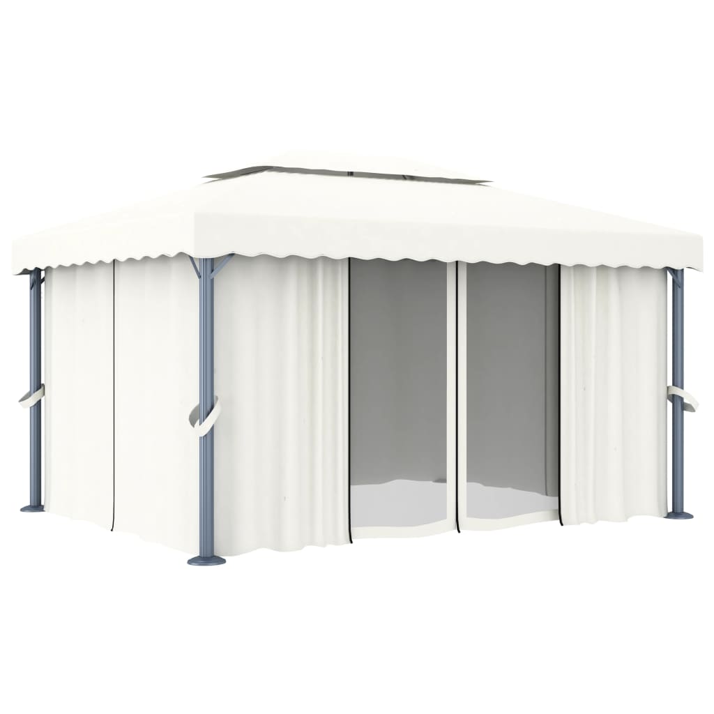 Paviljong med gardin og LED-strenglys 4x3 m kremhvit