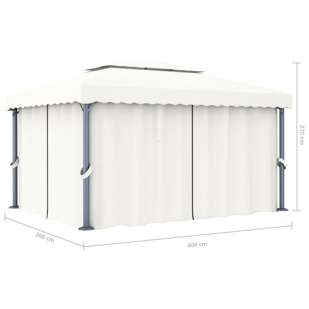 Paviljong med gardin og LED-strenglys 4x3 m kremhvit