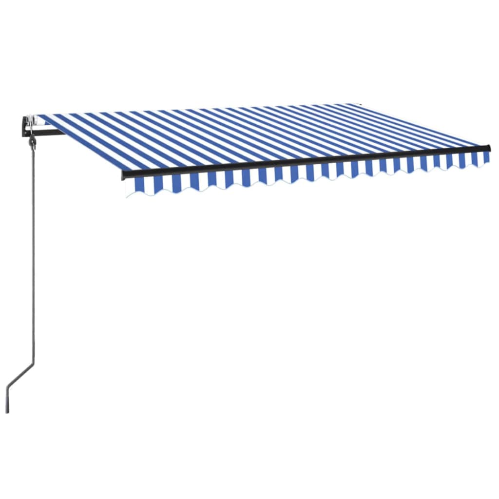 Automatisk markise med LED og vindsensor 300x250 cm blå og hvit