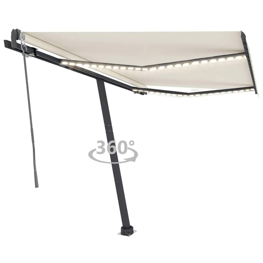 Automatisk markise med LED og vindsensor 300x250 cm kremhvit