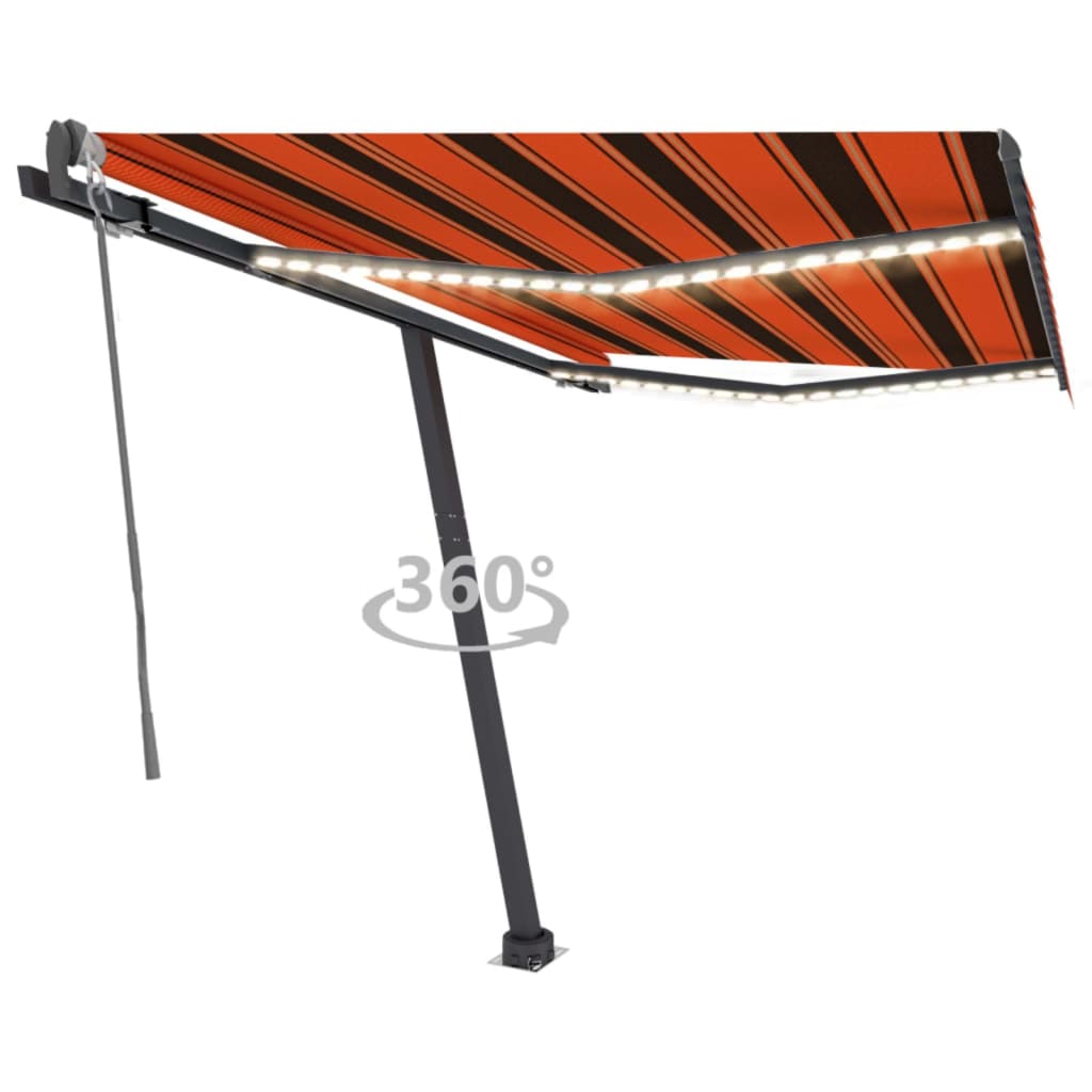 Automatisk markise med LED og vindsensor 300x250cm oransje/brun