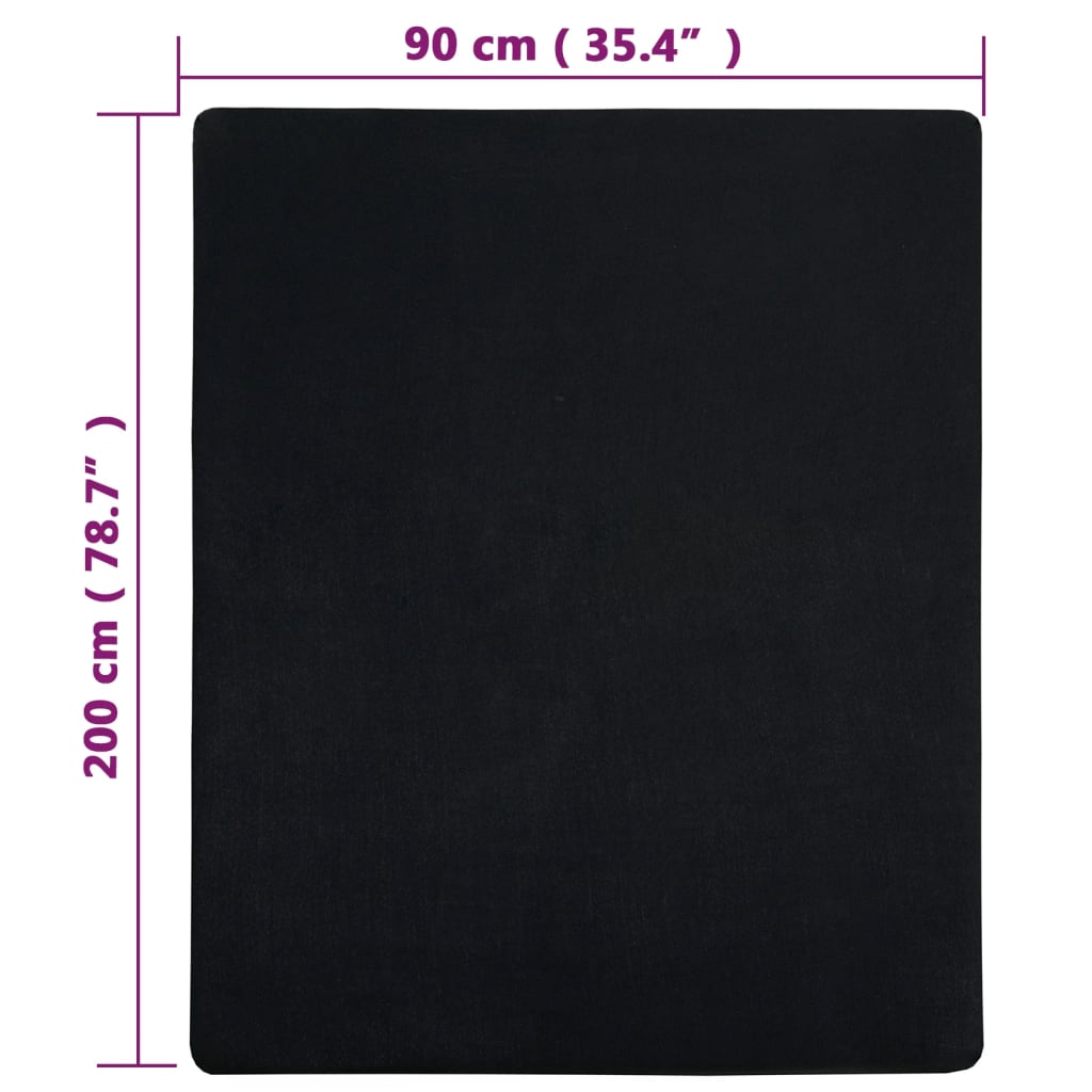 Jerseylaken 2 stk svart 90x200 cm bomull