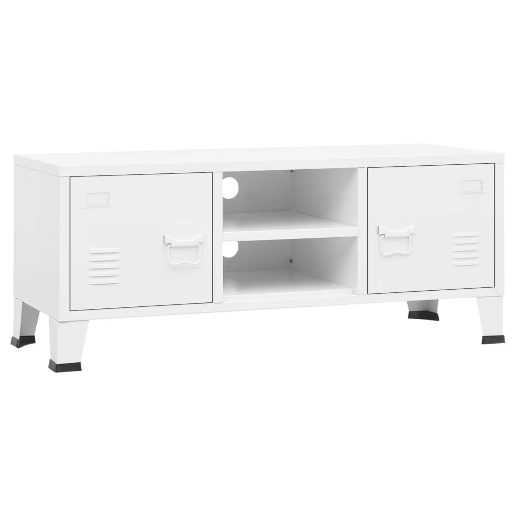 Industriell Tv-Benk 105X35X42 Cm Metall Hvit
