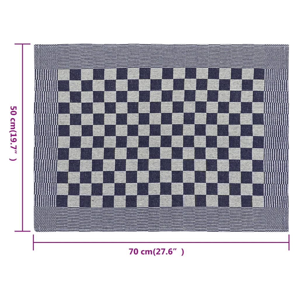 Kjøkkenhåndklær 10 stk blå og hvit 50x70 cm bomull