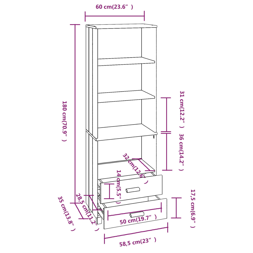 Highboard Hamar Mørkegrå 60X35X180 Cm Heltre Furu