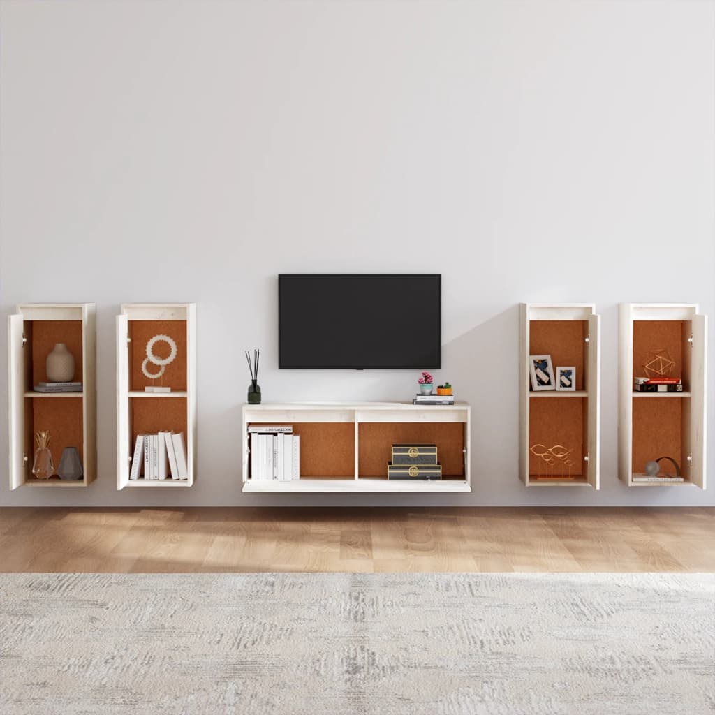 TV-benker 5 stk hvit heltre furu