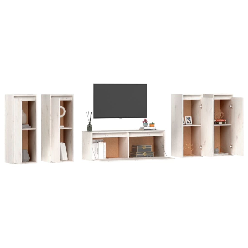TV-benker 5 stk hvit heltre furu