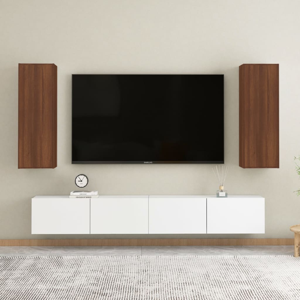 Tv-Benker 2 Stk Brun Eik 30,5X30X90 Cm Konstruert Tre