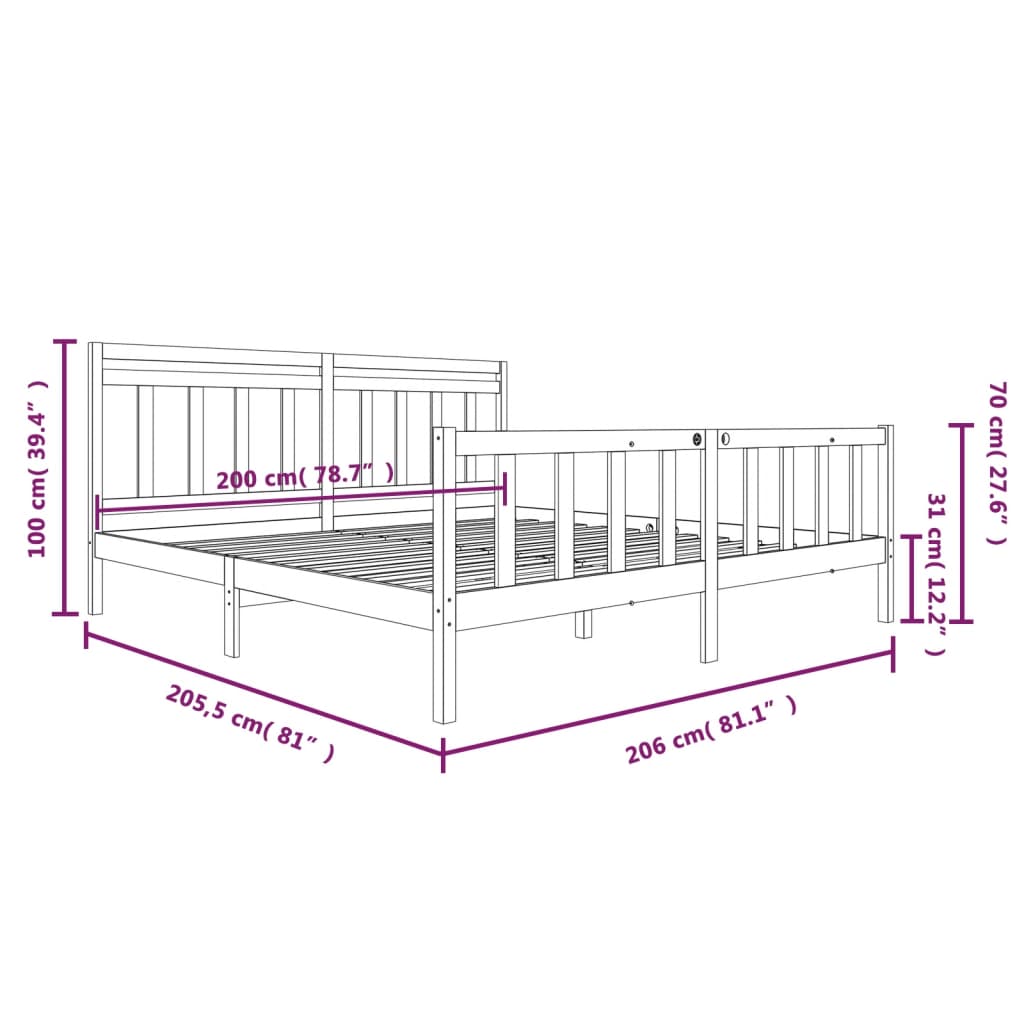 Sengeramme honningbrun heltre 200x200 cm