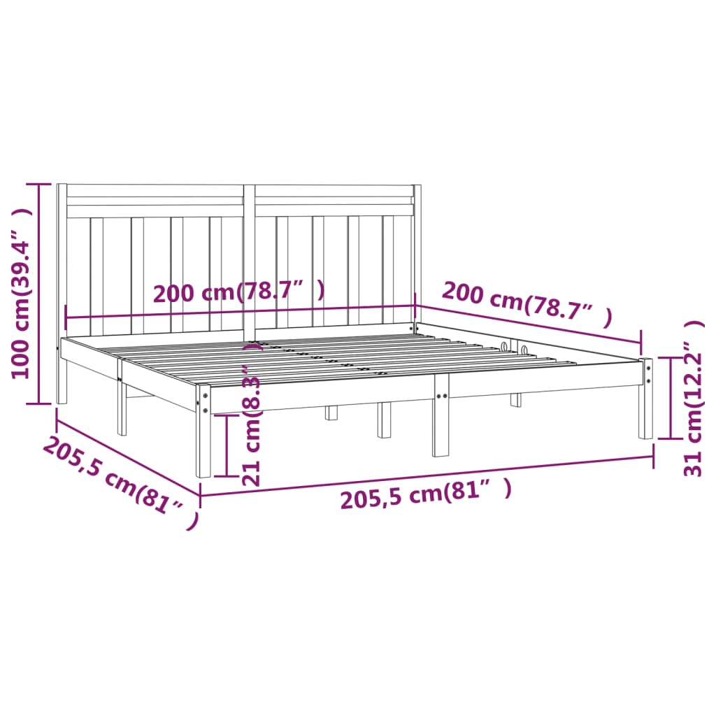 Sengeramme svart heltre200x200 cm