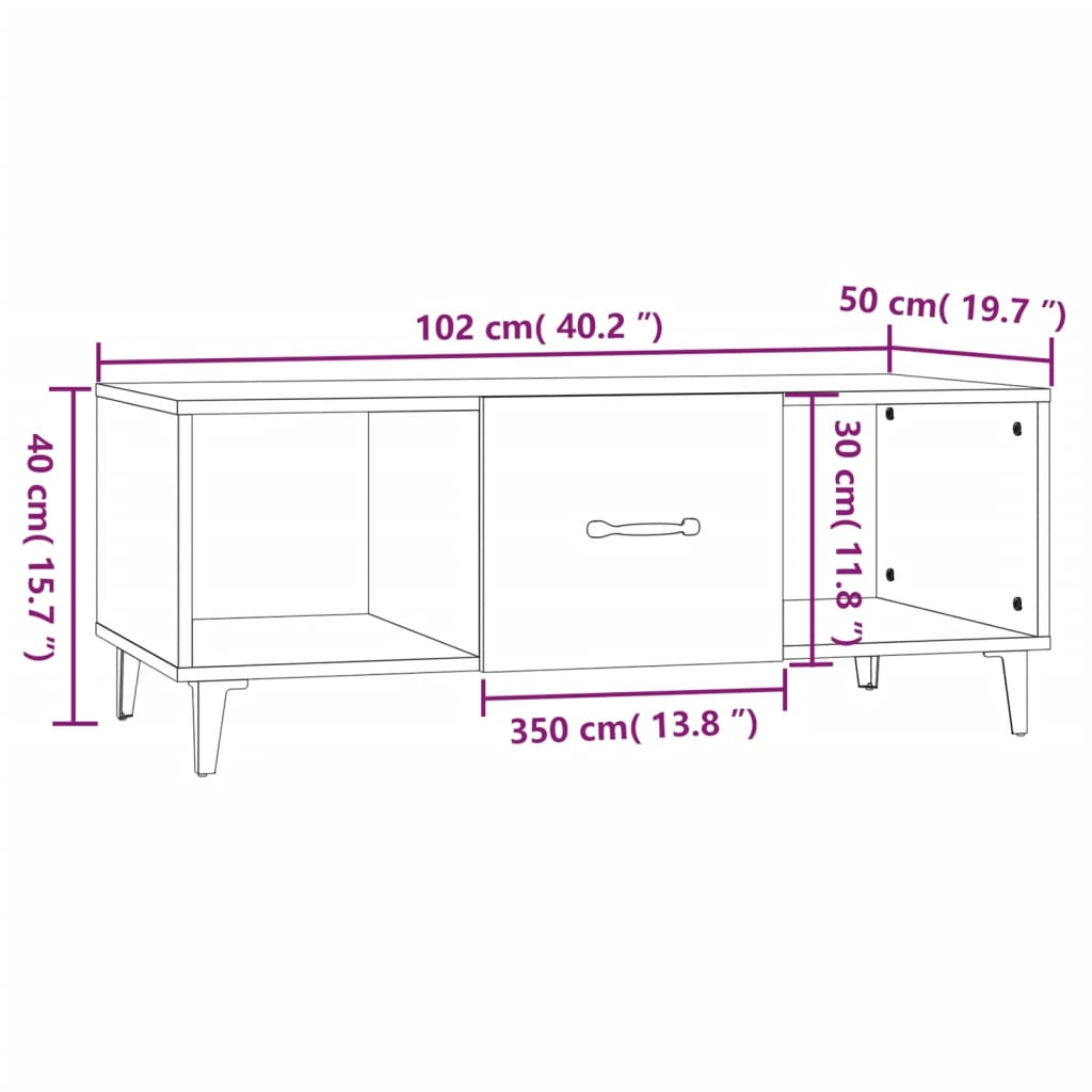 Salongbord betonggrå 102x50x40 cm konstruert tre