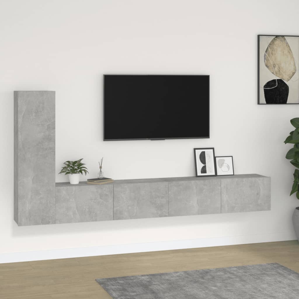 Tv-Skapsett 3 Deler Betonggrå Konstruert Tre