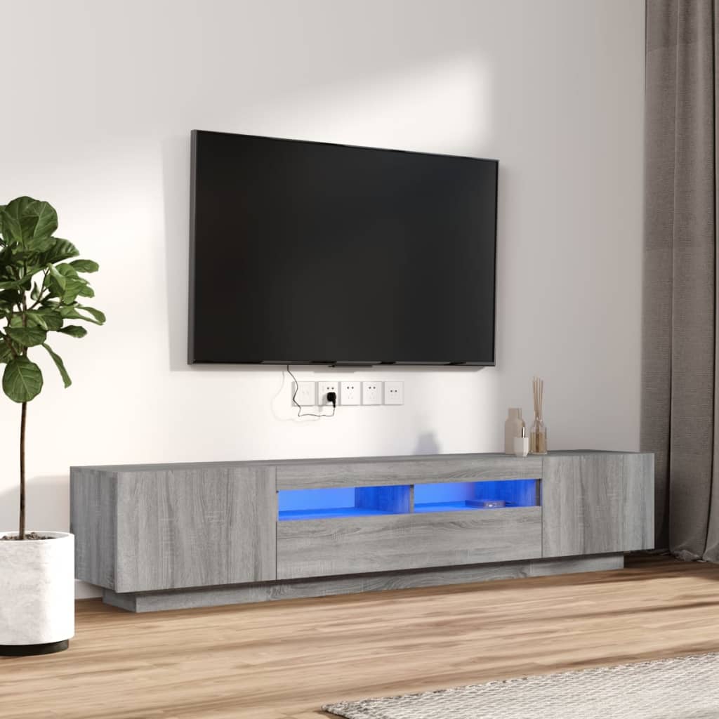 Tv-Benksett Med Led-Lys 2 Deler Grå Eik Konstruert Tre