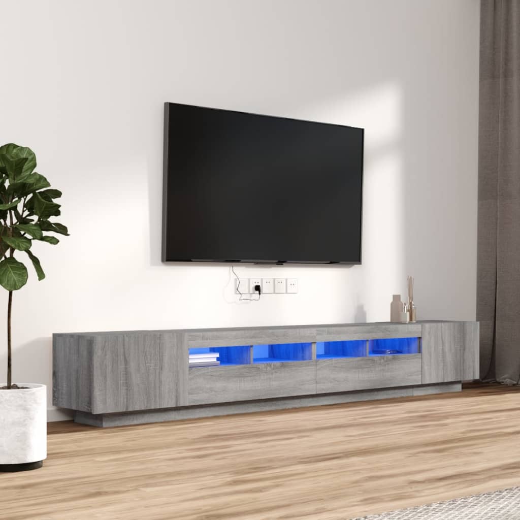 Tv-Benksett Med Led-Lys 3 Deler Grå Eik Konstruert Tre