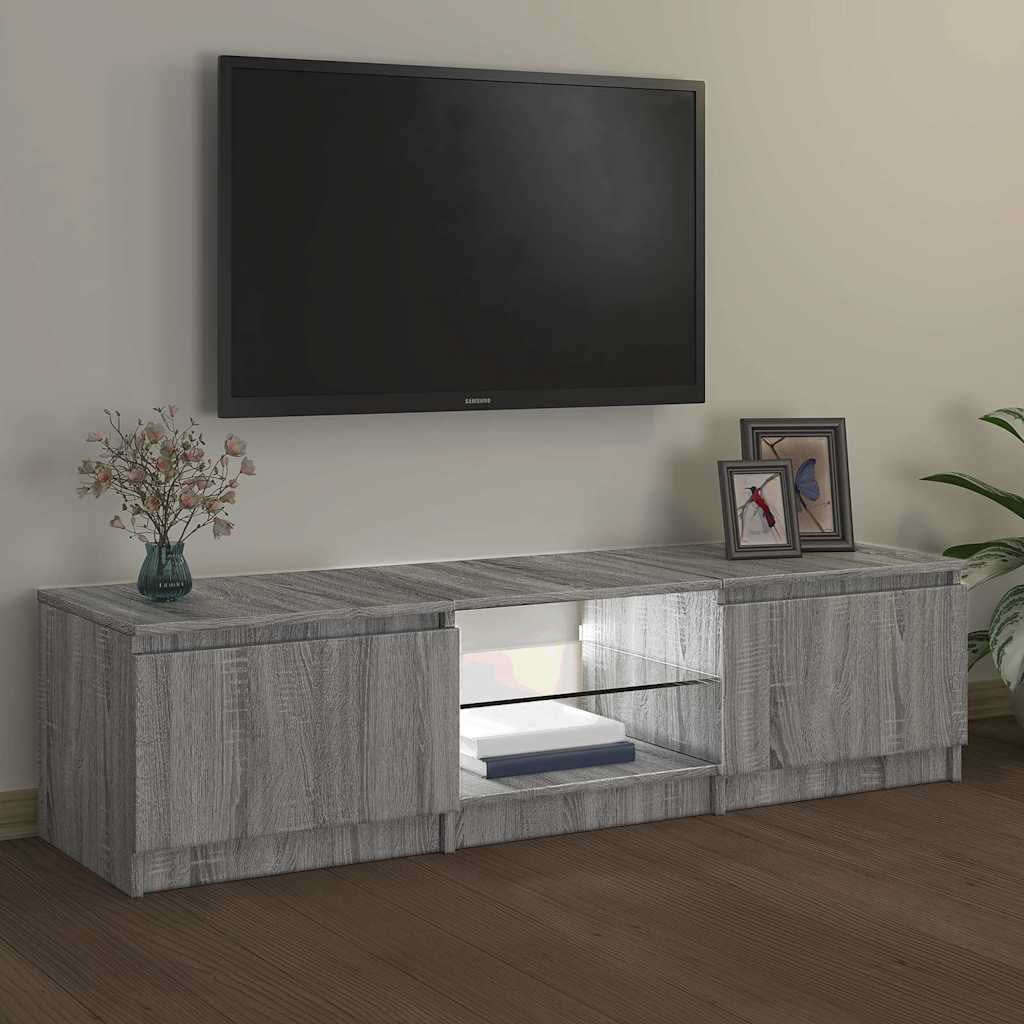 Tv-Benk Med Led-Lys Grå Eik 140X40X36 Cm