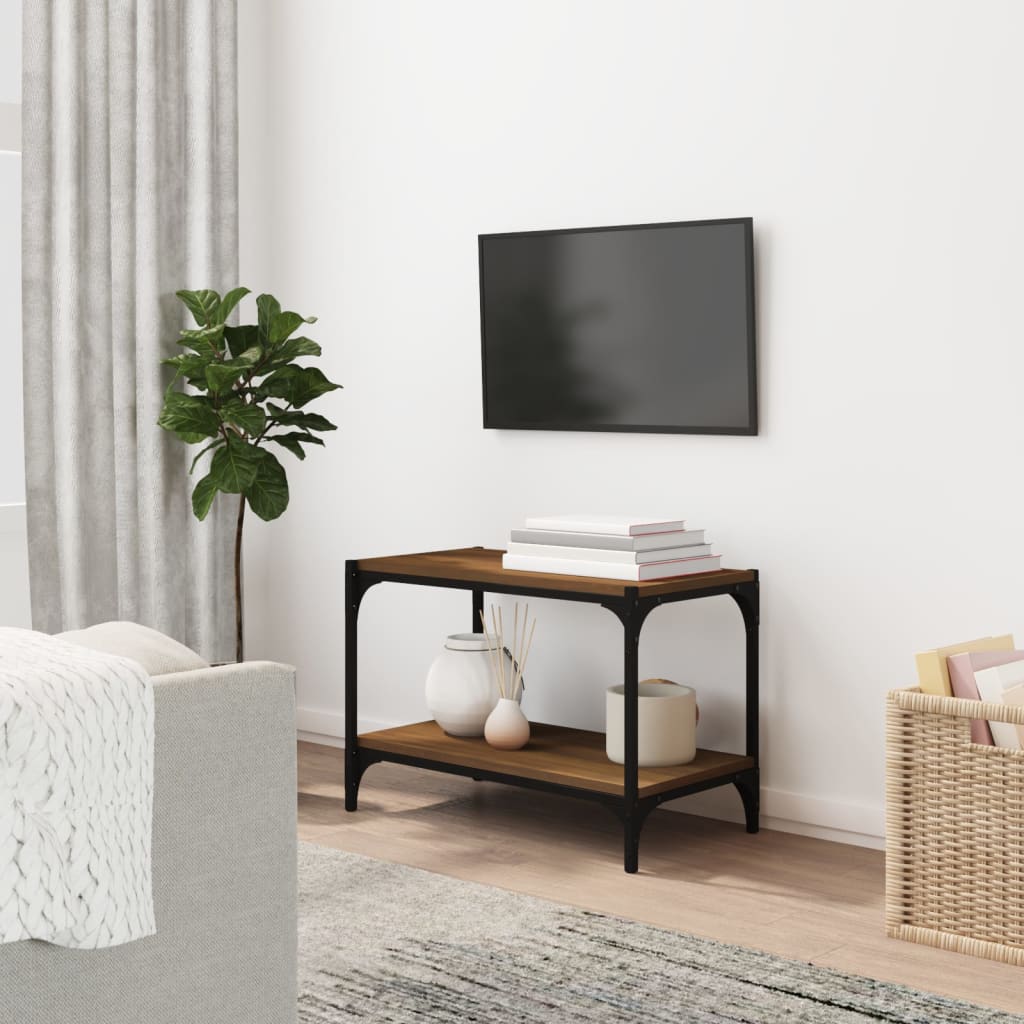 Tv-Benk Brun Eik 60X33X41 Cm Konstruert Tre Og Stål