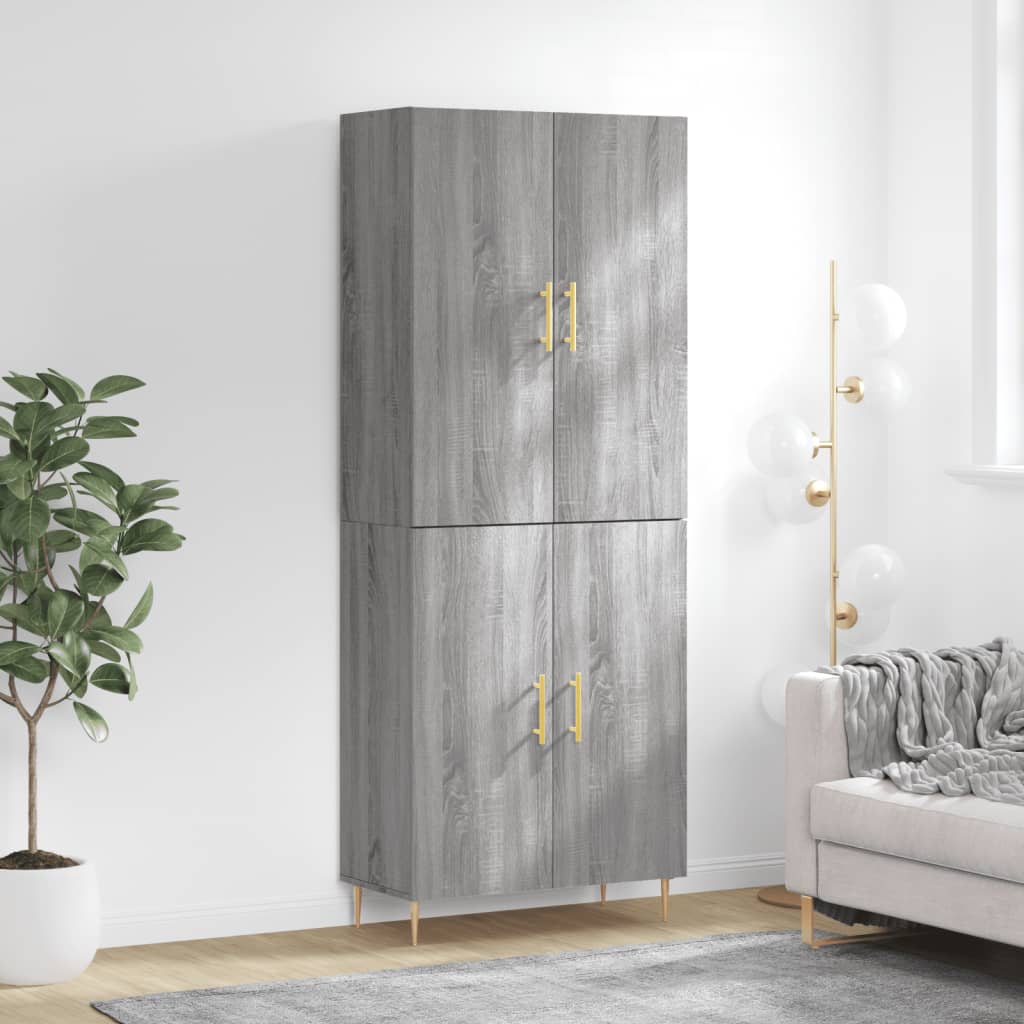 Highboard Grå Sonoma 69,5X34X180 Cm Konstruert Tre