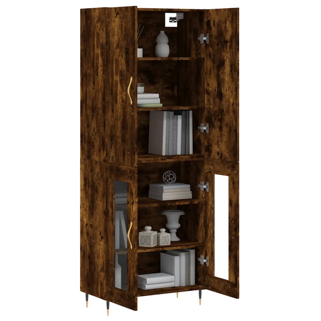 Highboard Røkt Eik 69,5X34X180 Cm Konstruert Tre