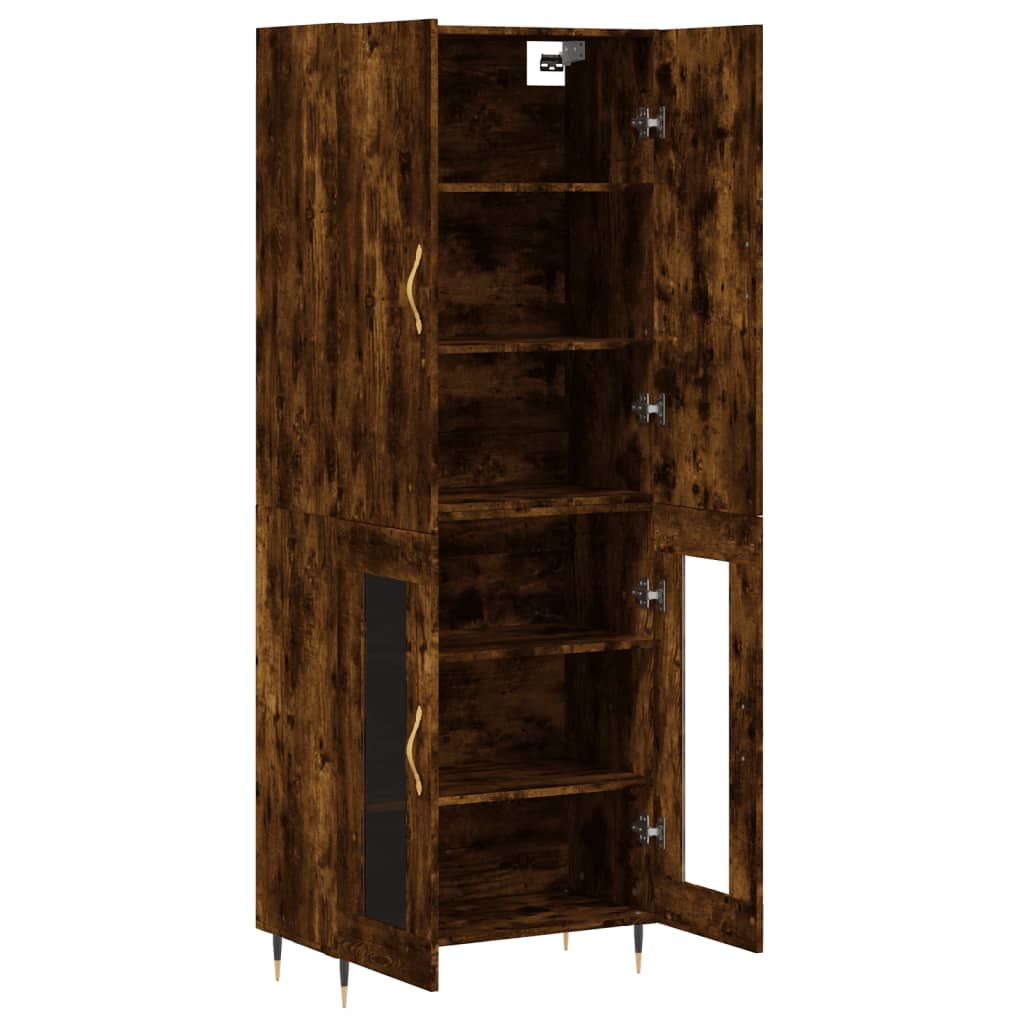 Highboard Røkt Eik 69,5X34X180 Cm Konstruert Tre
