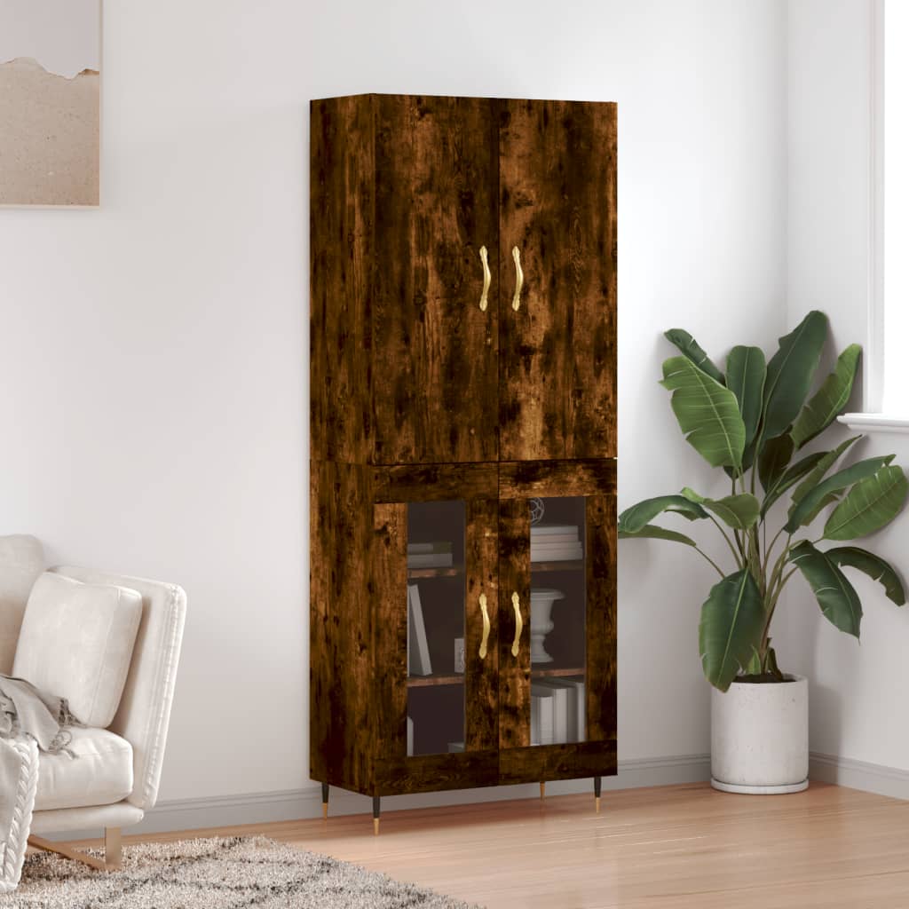 Highboard Røkt Eik 69,5X34X180 Cm Konstruert Tre