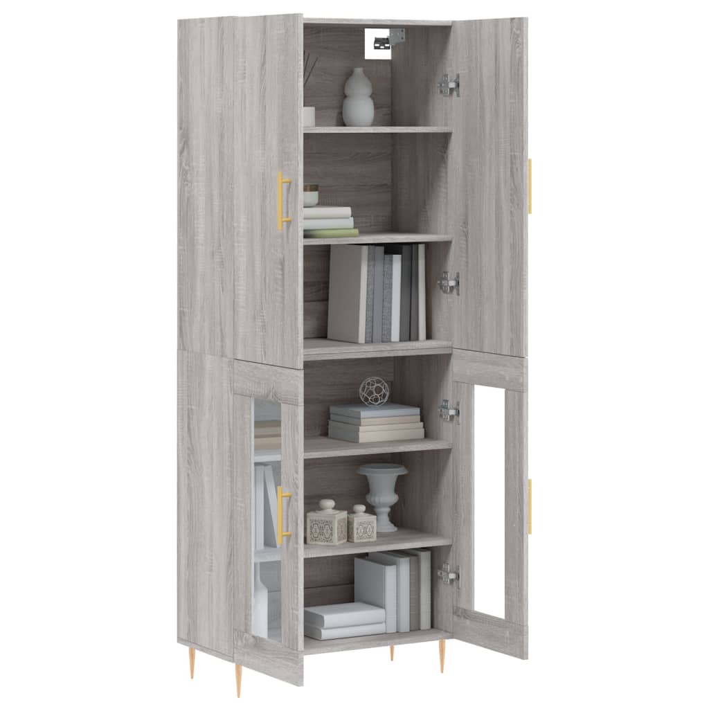 Highboard Grå Sonoma 69,5X34X180 Cm Konstruert Tre