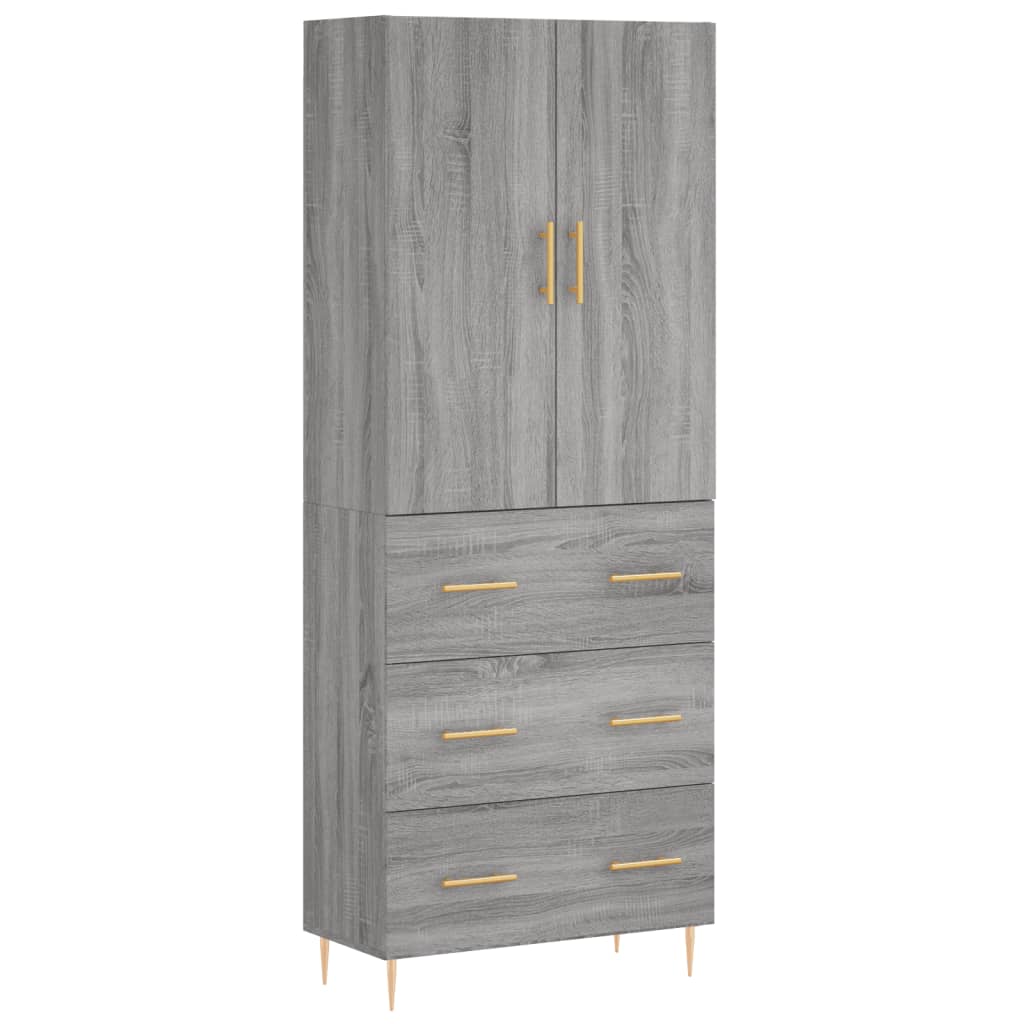 Highboard Grå Sonoma 69,5X34X180 Cm Konstruert Tre