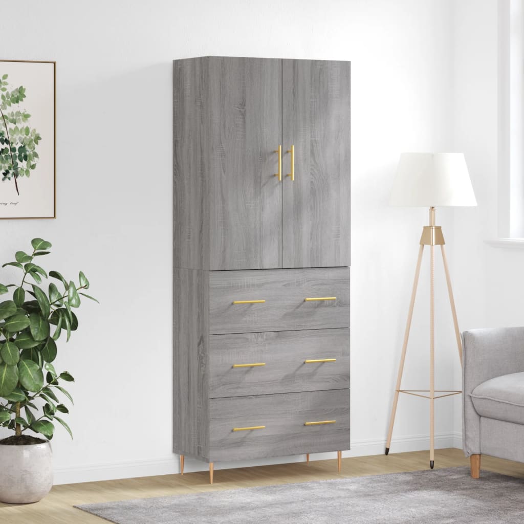 Highboard Grå Sonoma 69,5X34X180 Cm Konstruert Tre