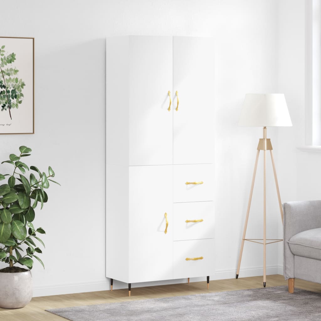 Highboard Hvit 69,5X34X180 Cm Konstruert Tre