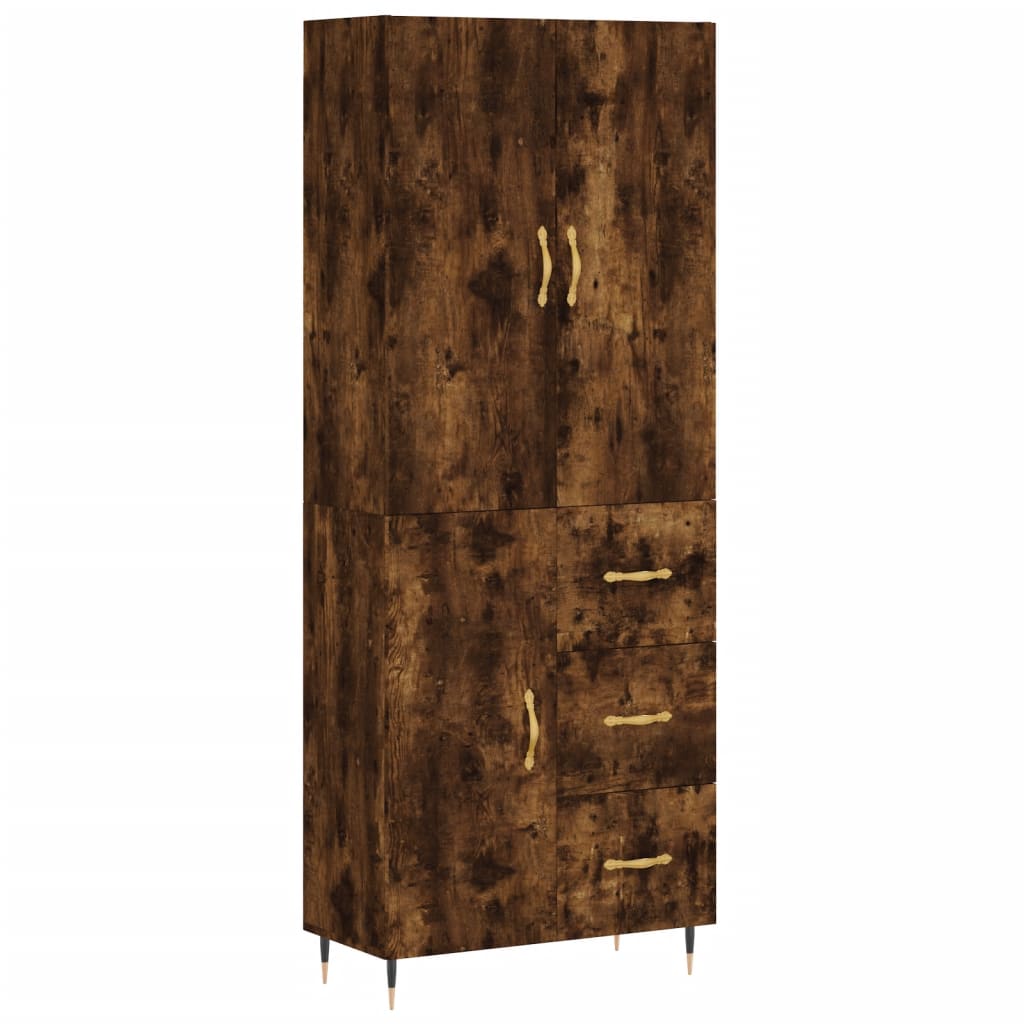 Highboard Røkt Eik 69,5X34X180 Cm Konstruert Tre
