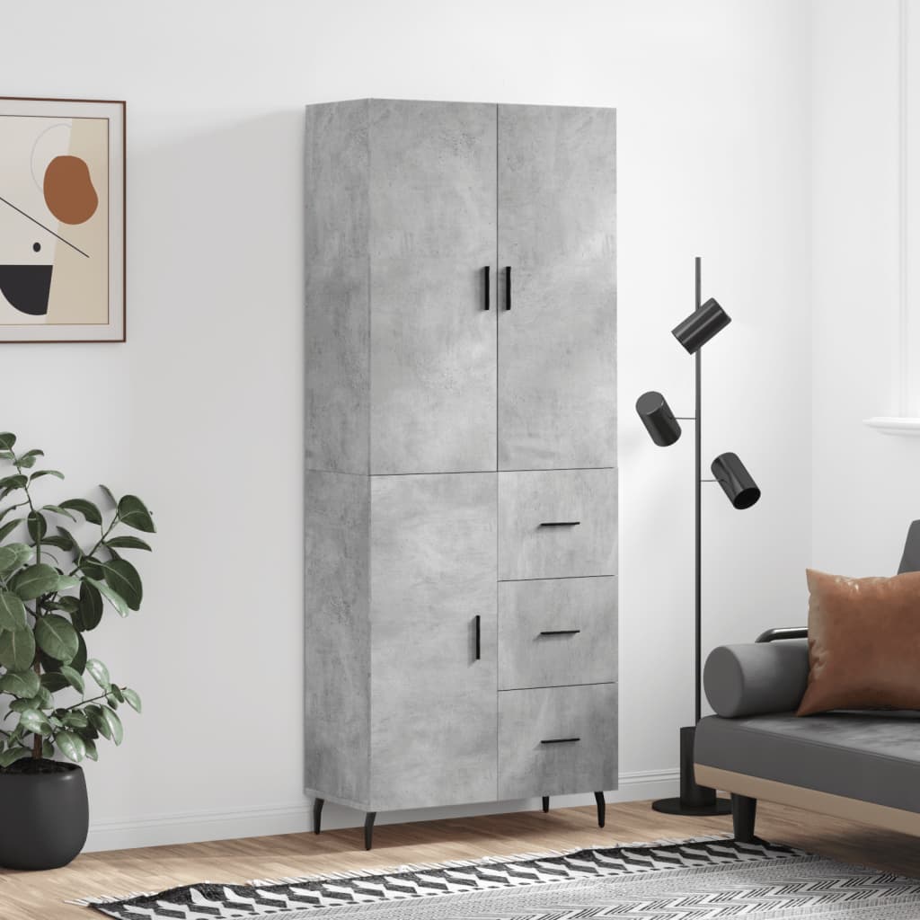 Highboard Betonggrå 69,5X34X180 Cm Konstruert Tre