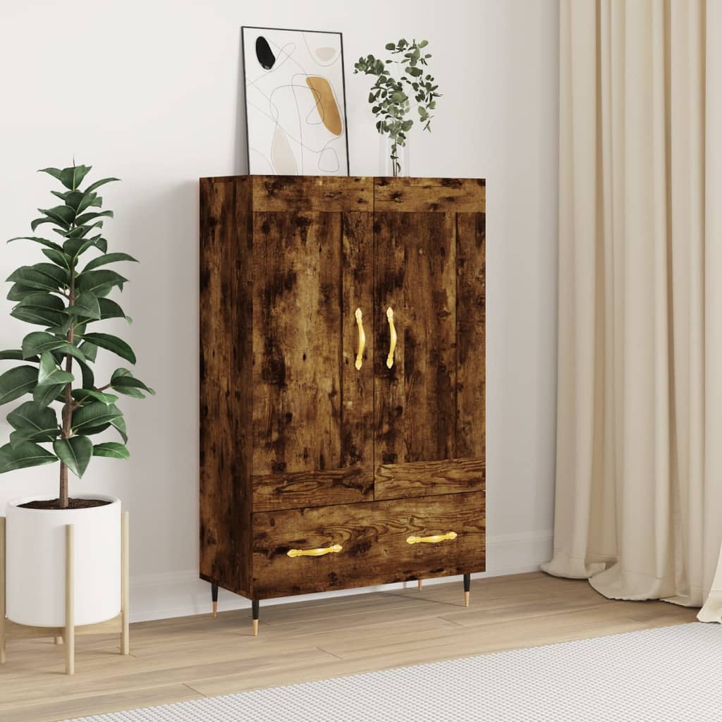 Highboard Røkt Eik 69,5X31X115 Cm Konstruert Tre