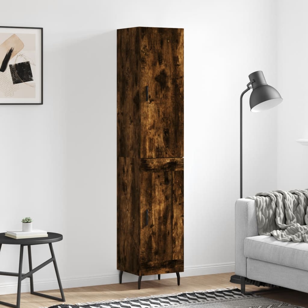Highboard Røkt Eik 34,5X34X180 Cm Konstruert Tre