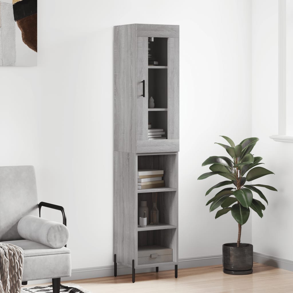 Highboard Grå Sonoma 34,5X34X180 Cm Konstruert Tre
