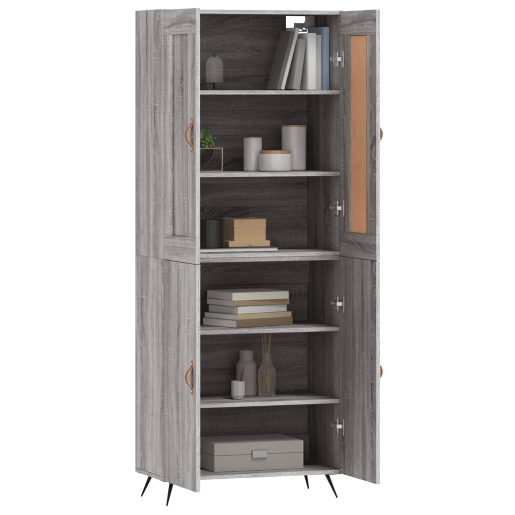 Highboard Grå Sonoma 69,5X34X180 Cm Konstruert Tre