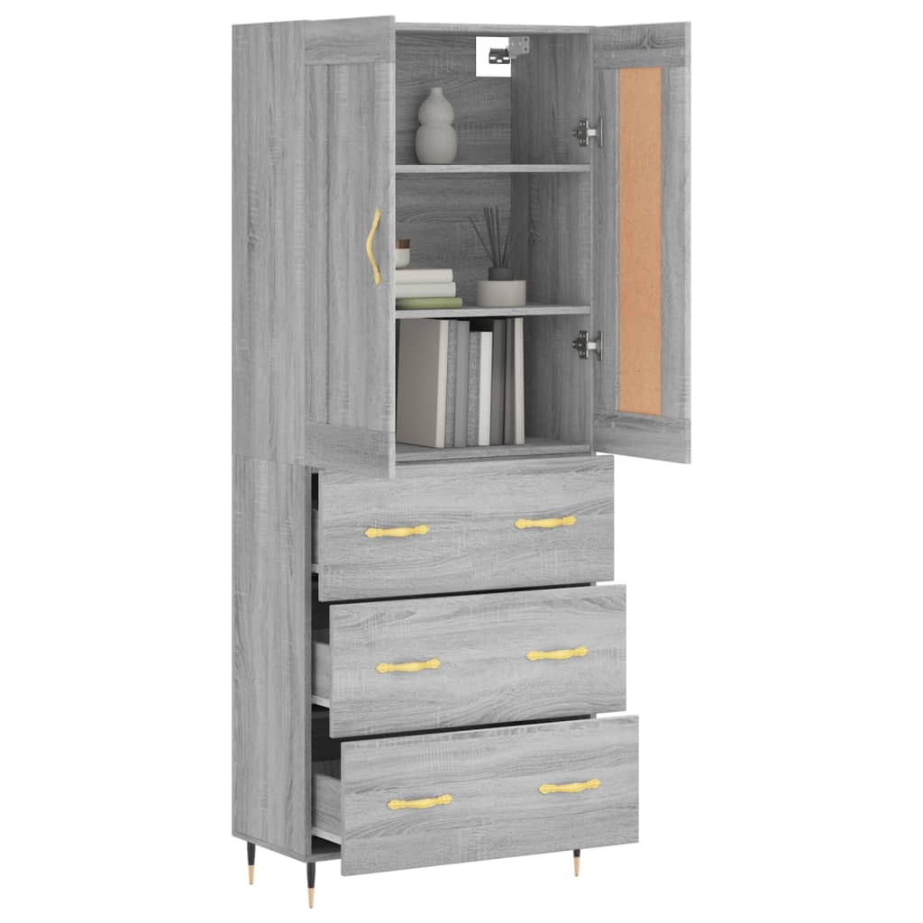 Highboard Grå Sonoma 69,5X34X180 Cm Konstruert Tre