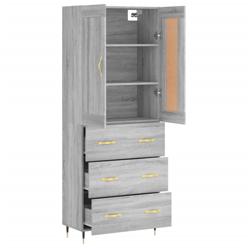 Highboard Grå Sonoma 69,5X34X180 Cm Konstruert Tre