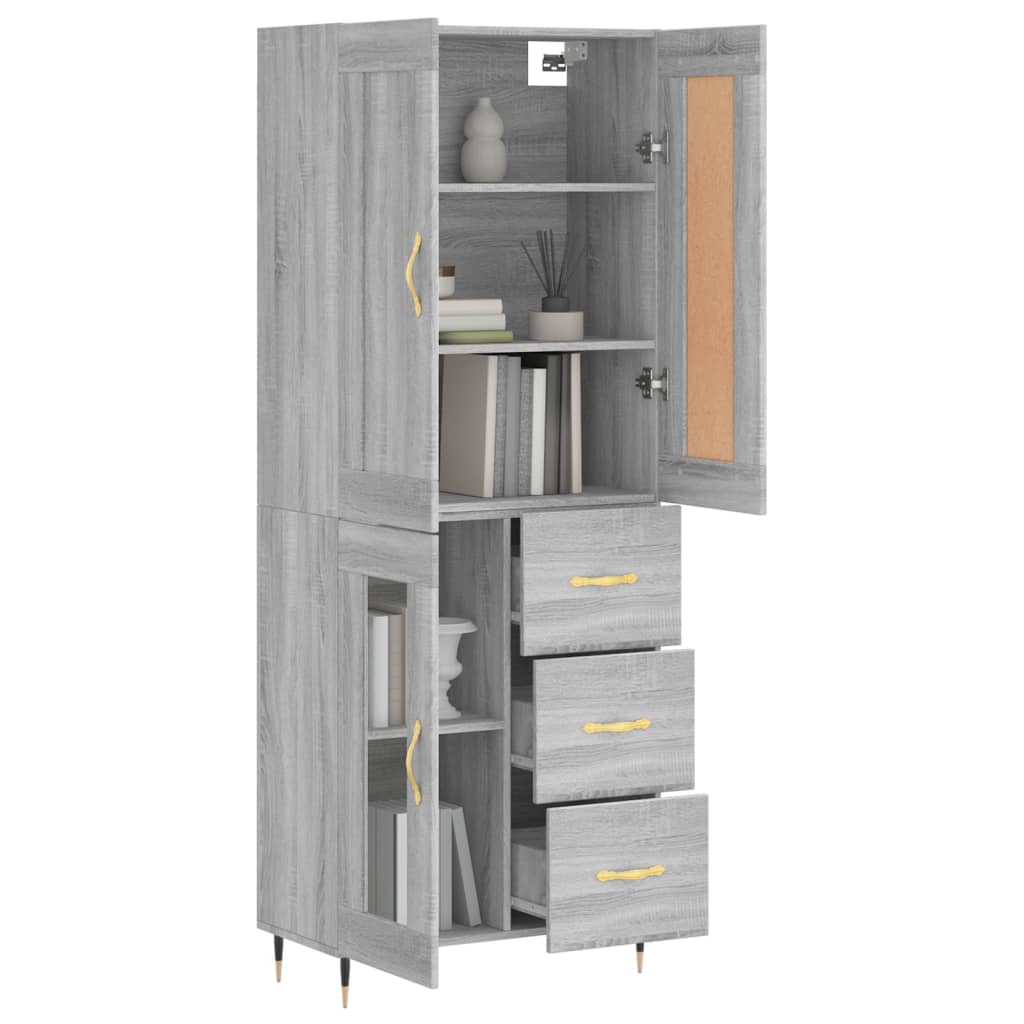 Highboard Grå Sonoma 69,5X34X180 Cm Konstruert Tre
