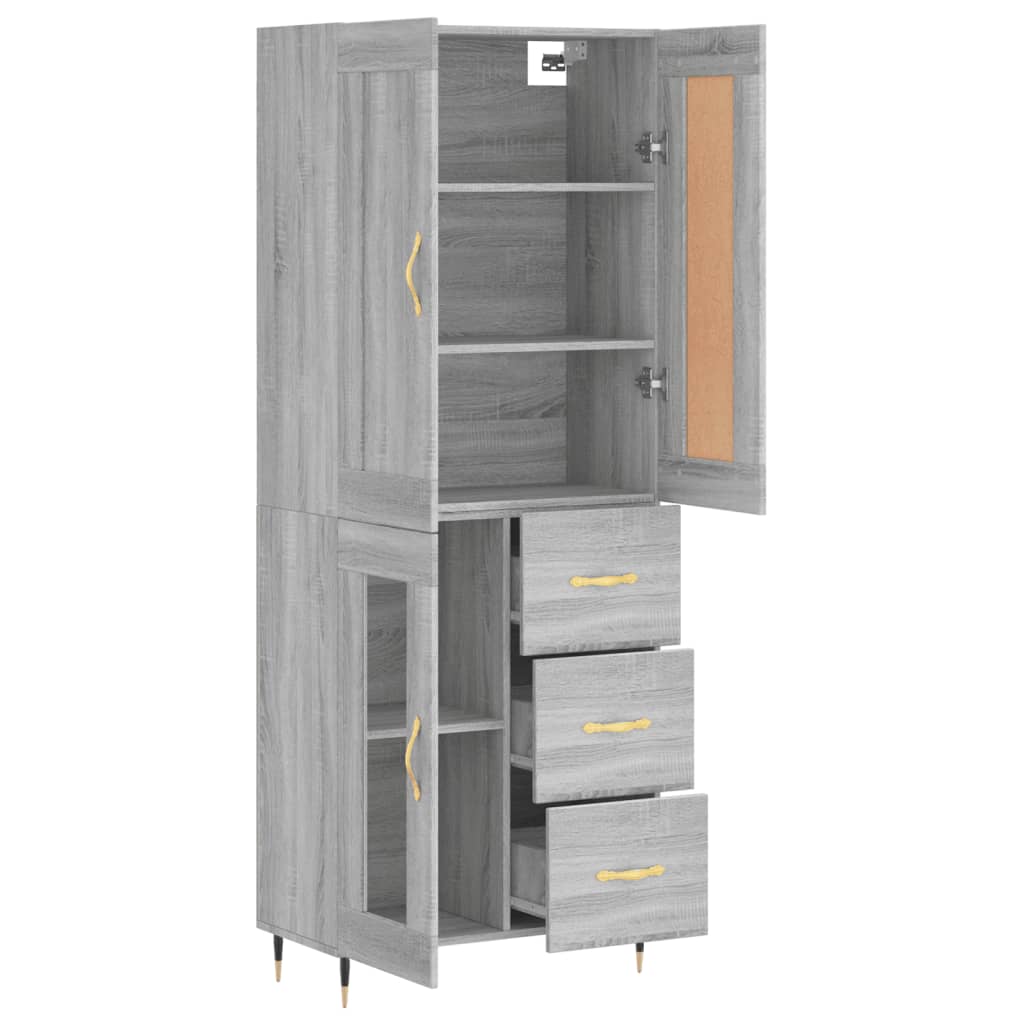 Highboard Grå Sonoma 69,5X34X180 Cm Konstruert Tre