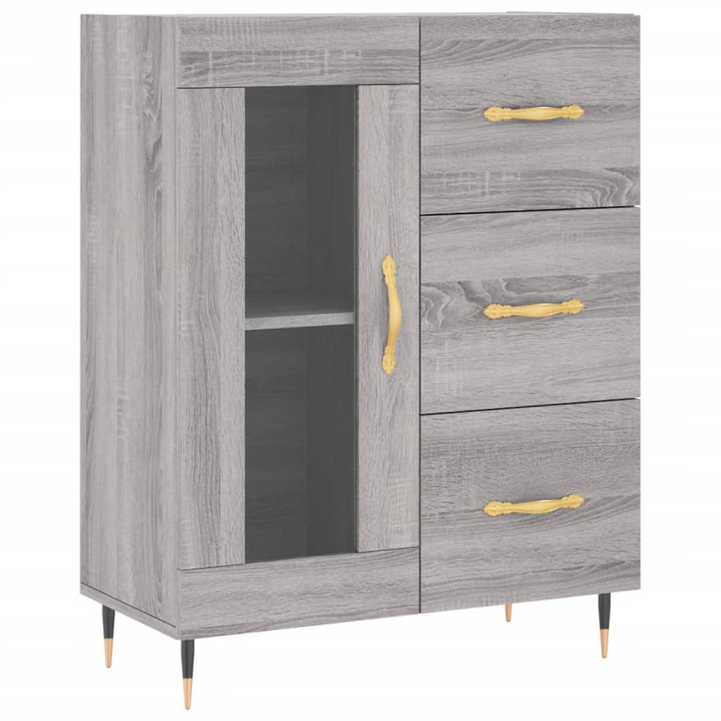 Highboard Grå Sonoma 69,5X34X180 Cm Konstruert Tre