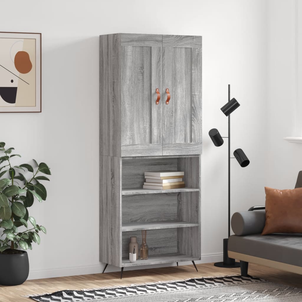 Highboard Grå Sonoma 69,5X34X180 Cm Konstruert Tre