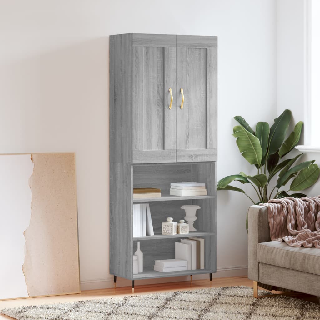 Highboard Grå Sonoma 69,5X34X180 Cm Konstruert Tre