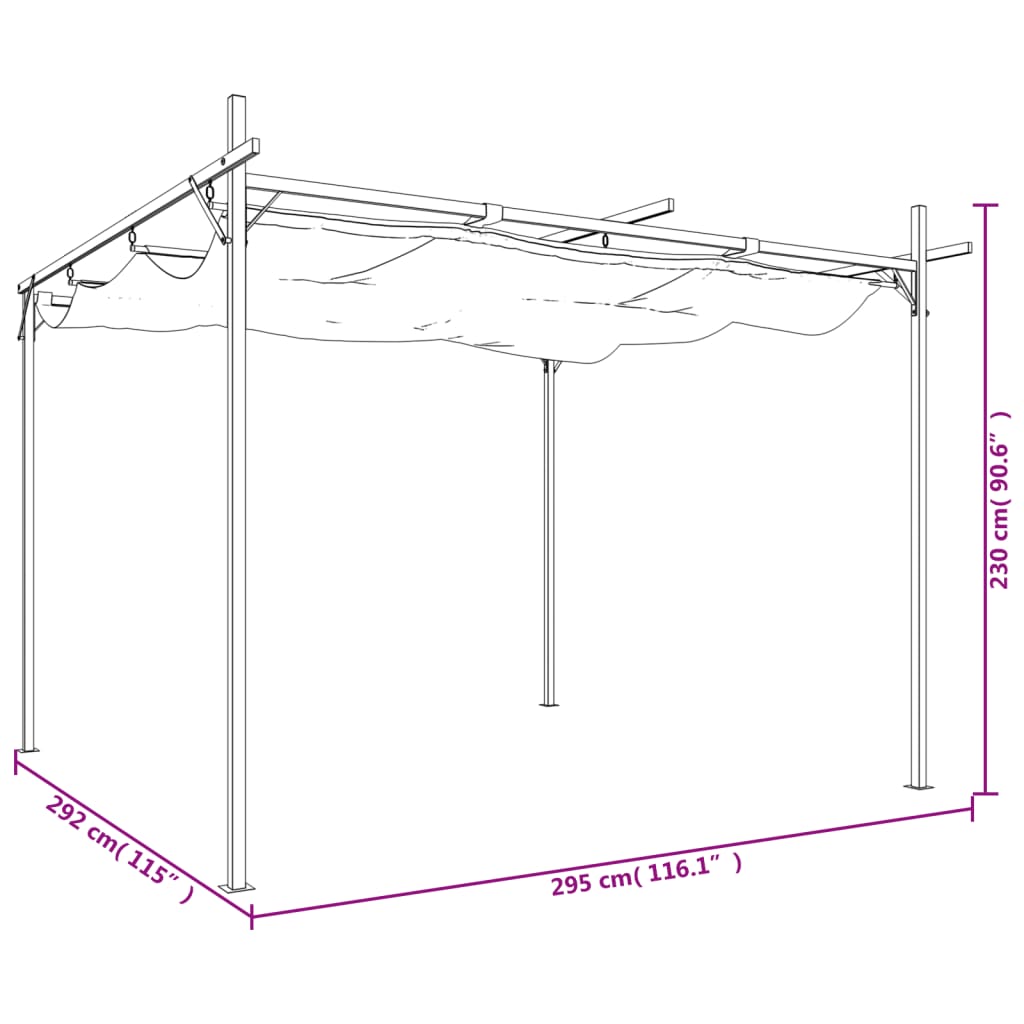 Pergola med uttrekkbar tak antrasitt 295x292x230 cm