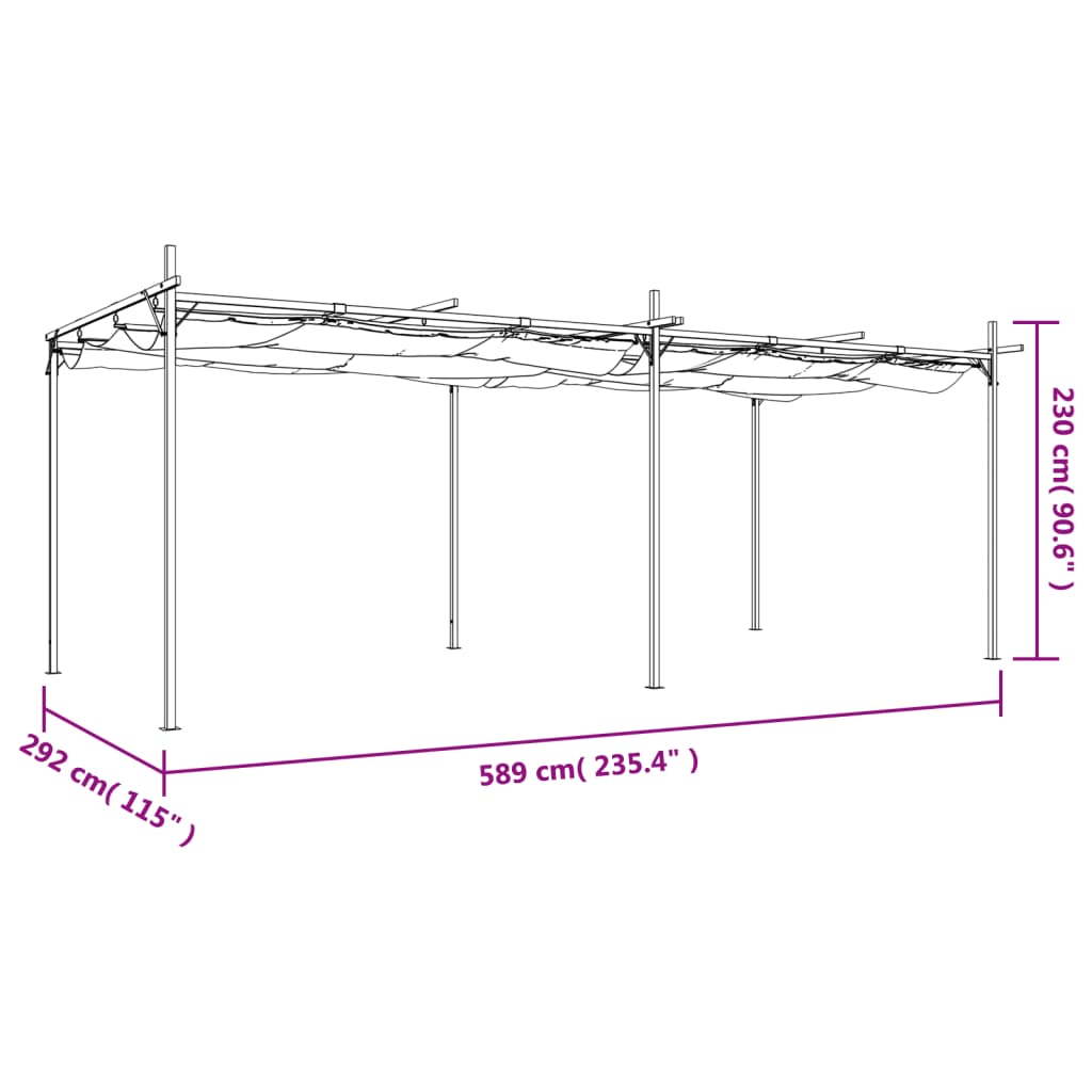 Pergola med uttrekkbar tak gråbrun 589x292x230 cm