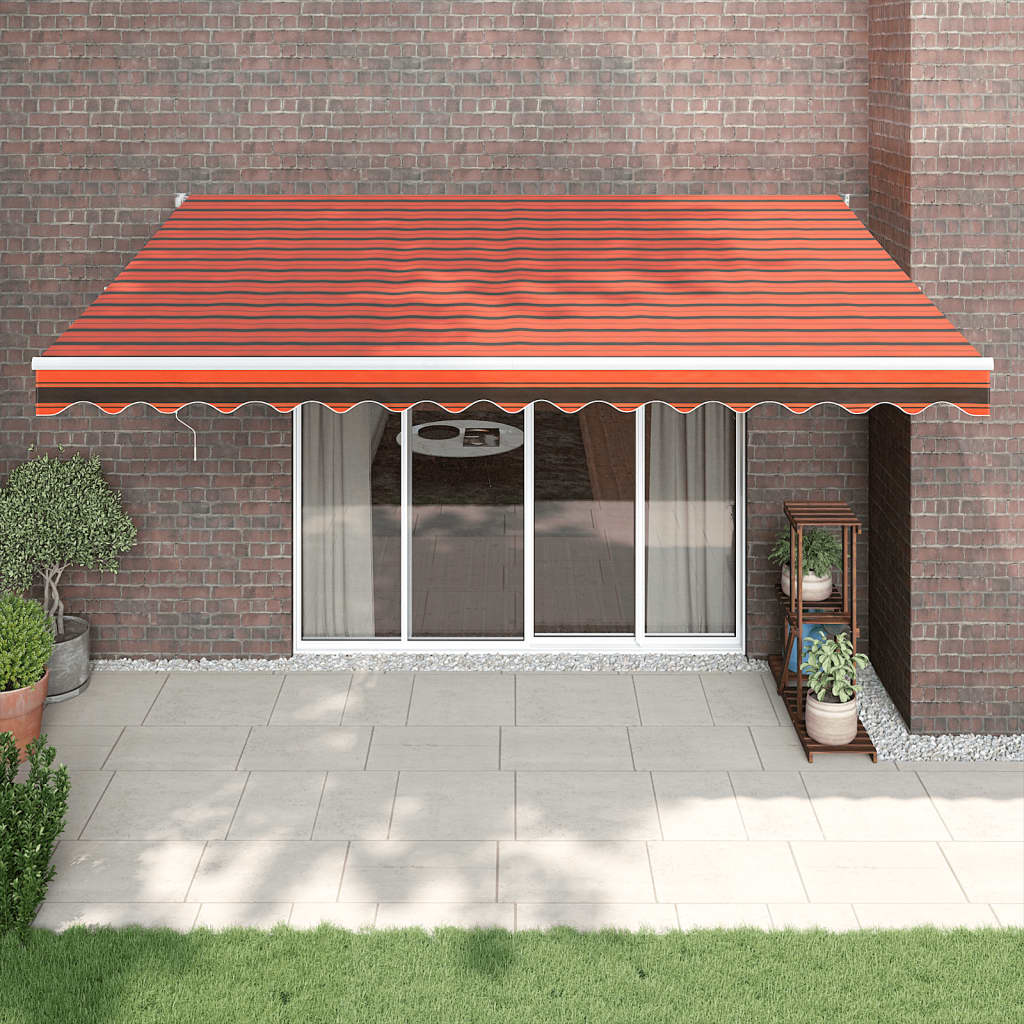 Uttrekkbar markise oransje og brun 4,5x3 m stoff og aluminium