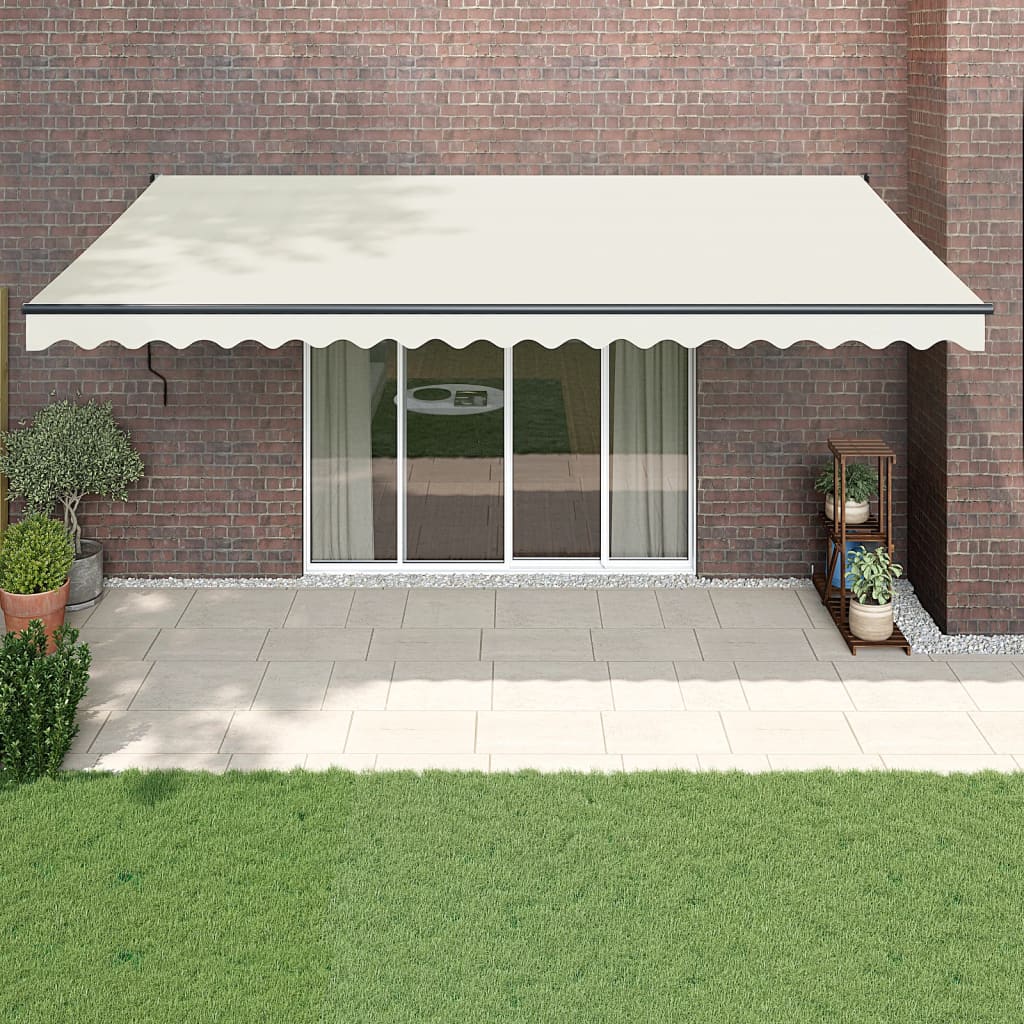 Uttrekkbar markise kremhvit 5x3 m stoff og aluminium