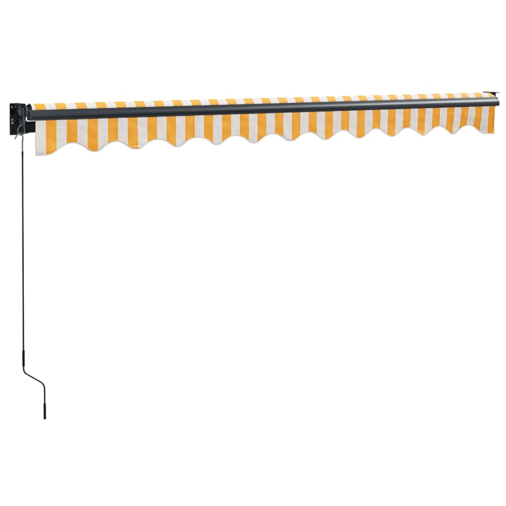 Uttrekkbar markise gul og hvit 3,5x2,5 m stoff og aluminium