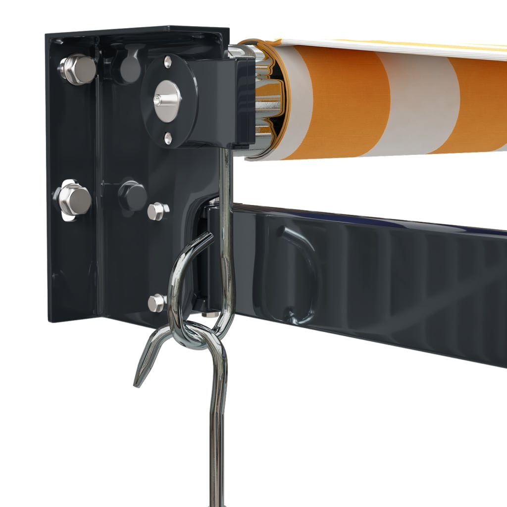 Uttrekkbar markise gul og hvit 3,5x2,5 m stoff og aluminium